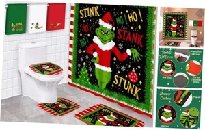 7Pcs Christmas Bathroom Sets Shower Curtain Rug Mat Toilet Lid Cover Towel - Picture 1 of 7