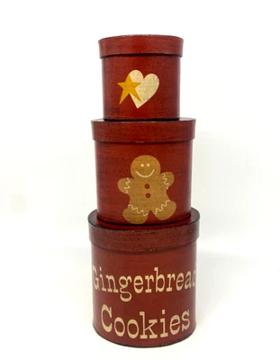 Primitive Rustic Handpainted Nesting Boxes Gingerbread Christmas Set of 3 - Image 1 of 4