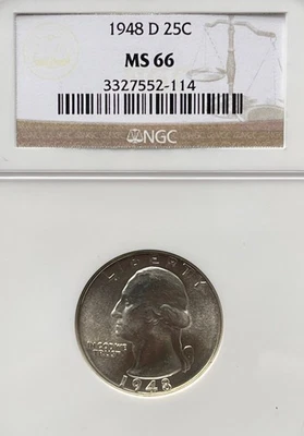 1948-D Silver Washington Quarter 25C, NGC MS 66 - Image 1 of 2