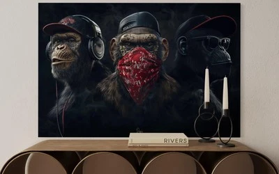 Schimpansen Leinwand Bild Cool Wanddeko Pop Art Tiere Affen Kunstwerk Banksy - Bild 1 von 4