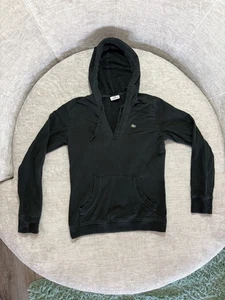Lacoste Felpa con Cappuccio Donna Media Nera Scollo V Pullover Canguro Tasca Coccodrillo - Foto 1 di 9