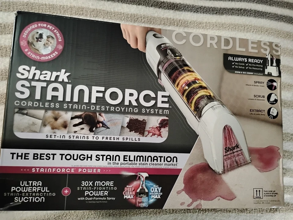 Shark Stainforce 无绳着色破坏污点清洁剂,HX100 全新未拆封盒 — 第 1/3 张图片