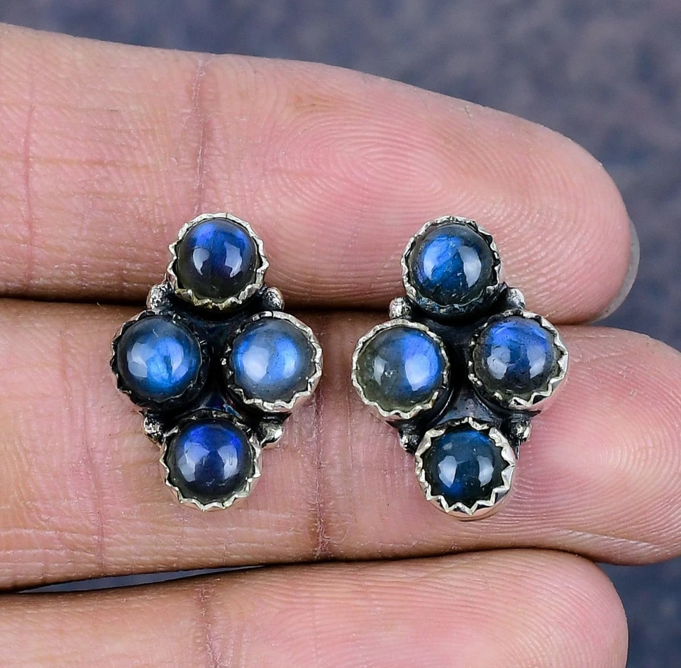 Increíbles pendientes de joyería de plata de ley 925 hechos a mano con piedras preciosas de labradorita Foto 1 de 4