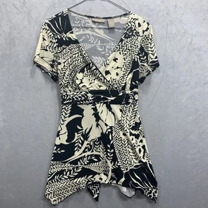 Kim Rogers A Line Fit And Flare Dress Floral Black - Ivory Short Sleeve Sz Large - Picture 1 of 9