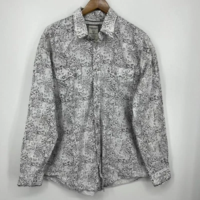 Panhandle длинным рукавом жемчуг Snap рубашка мужская XL белый пейсли хлопок Western - Изображение 1 из 4