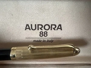 Aurora Rollerball Pen 88 Gold Striped Cap Black Body Warranty - Picture 1 of 11