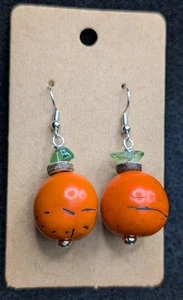 Women's Fall Pumpkin Chunky Wood Beaded Dangle Earrings - Picture 1 of 7