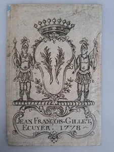 EX LIBRIS ARMORIE DE JEAN FRANCOIS GILLET / ECUYER / 1778 - Picture 1 of 2