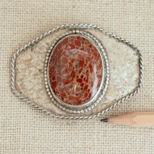 Handmade Sterling Silver Buckle Asteroid Palmstone Jasper Cabochon for 1.5" Belt - Picture 1 of 19