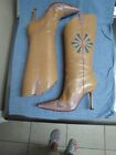 JIMMY CHOO LONDON RARE NUDE KNEE-HI BOOTS WITH LILAC/TURQ CUT-OUTS WOMEN'S SZ 36