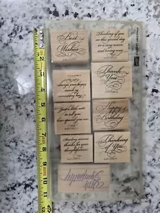 Stampin Up! ELEGANT GREETINGS Set Of 8 Wooden Stamps 1999 + Bonus With Sympathy - Picture 1 of 3