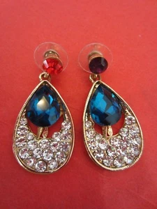 WOMEN MULTI COLOR CRYSTAL RHINESTONE BLING JEWEL SILVER GLAMOUR EARRINGS - NEW - Picture 1 of 2