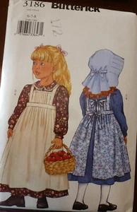 Butterick 3186 Child Girl Costume Dress Pinafore Bonnet Sewing Pattern - 6-8 - Picture 1 of 2