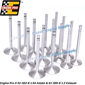 Engine Pro sb Chevy Stainless Steel Intake & Exhaust Valves 1.94 & 1.5 x 4.910 - Picture 1 of 6
