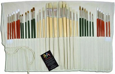 BRUSH ARTISTRY 37pc Artist Paint Brush Set / Flat / Round / Synthetic / Hog Bristle / Pony Hair