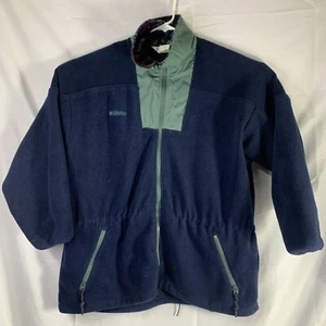 Columbia Jacket Women Blue Green Long Sleeve Fleece Full Zip Up Pocket SZ LARGE - Picture 1 of 6