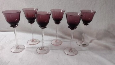 MIKASA Tulip Wine Glasses CRYSTAL AUSTRIA Purple Pink Amethyst Set 6 6" Tall - Image 1 of 4