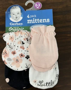 4 Pack Baby Girl Scratch Mittens Gloves Gerber 0-3 Month Organic Cotton NEW - Picture 1 of 5