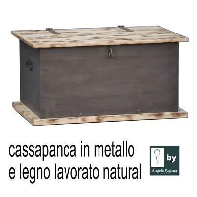 Cassapanca in legno natural contenitore multiuso baule d' arredamento interno - Immagine 1 di 4