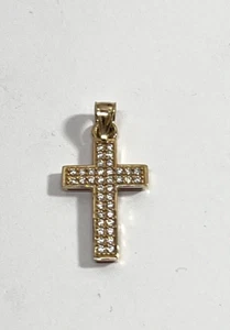 Beautiful 10K Solid Yellow Gold Cross Charm Pendant W/ CZ'S Free Shipping - Picture 1 of 8