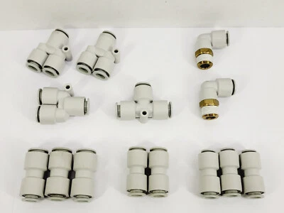 SMC One Touch 10mm Tube OD Fitting Lot - Y, Tee, Straight, Male Elbow KQ2H10-00 - Image 1 of 4