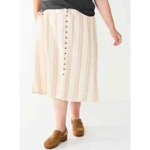 NWT Sonoma Vented Button-Front Midi Skirt Linen Blend Neutral Stripe Plus SZ 3X - Picture 1 of 2