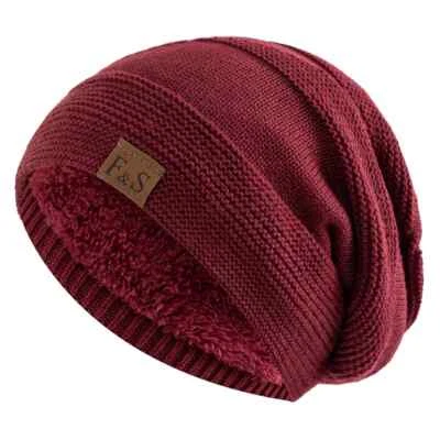 Unisex Winter Hats Fur Lined Beanie Cap Men & Women Warm Slouchy Knitted Casual - Image 1 of 4