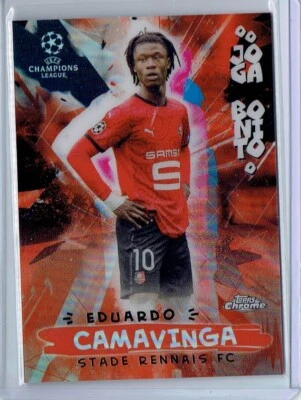 2020-21 Topps Chrome UCL Eduardo Camavinga Joga Bonito Orange Refractor RC #/25 - Image 1 of 2