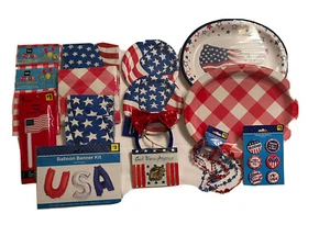 4th of July Picnic Bundle Plates, Napkins, Banner, Table clothes See Description - Picture 1 of 4