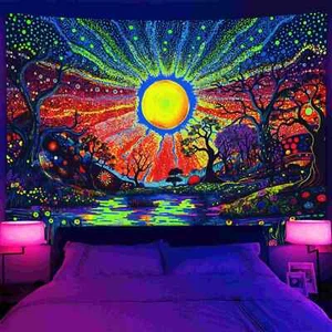 Abstract Large Wall Art Blacklight Poster UV Reactive Tapestry Wall Hanging Boho - Picture 1 of 6