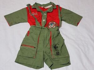 Vtg 1980s Branded Rough Riders Toddler Sz 4T Overall Shorts & Shirt Outfit (A2)