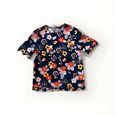 Victoria Beckham Target Short Sleeve Top Womens XS Floral Scalloped Hem Keyhole - Image 1 of 4