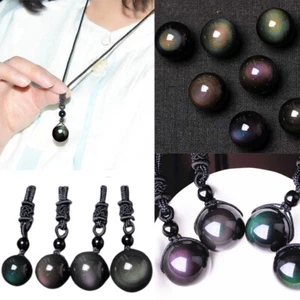 Doppel Regenbogen Auge Natur Obsidian Anhänger Transfer Perle Glück Halsketten Schmuck - Bild 1 von 15