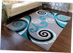 , Stephanie Collection Area Rug (5 Feet 3 Inch X 7 Feet 3 Inch) Turquoise - Picture 1 of 8