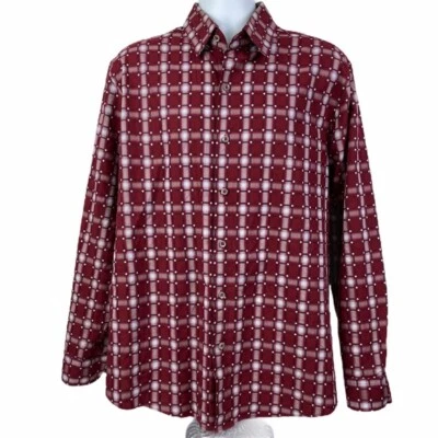 Camisa masculina Tasso Elba casual com botões XL vermelha branca estampada manga longa - Imagem 1 de 4