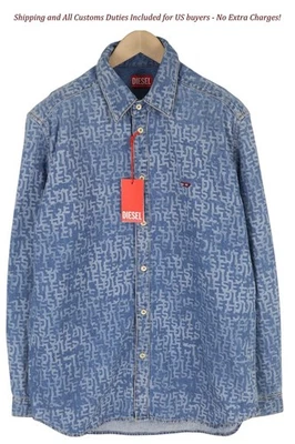 Camisa DIESEL D-Simply Hombres L Azul Denim Estampado Cuello Extendido Abotonada PVP €179 I Foto 1 de 4