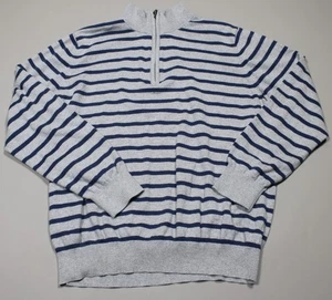 LL Bean Sweater Mens Large Gray Blue Striped Half Zip Pullover Cotton Cashmere - Picture 1 of 5