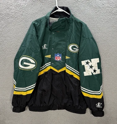 Chaqueta cortavientos vintage Green Bay Packers adulto grande verde bordada años 90 Foto 1 de 4