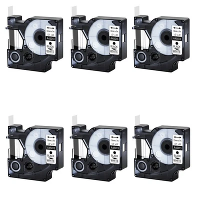 6PK 12mm Black on White Label Tape 45013 for DYMO LabelManager 100 1209 150 160 - Image 1 of 4