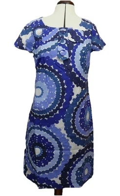 Boden Twiggy Linen Shift Dress Blue/White 70’s Print Bow Uk10R*REDUCED Last One* - Image 1 of 4