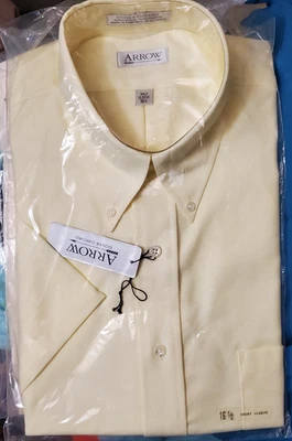 Arrow Dover Oxford Shirt Men’s 16.5 Light Yellow Short Sleeve Button Up Casual - Image 1 of 4
