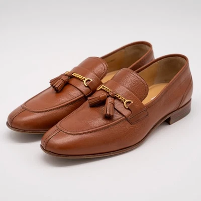 Mocasines con borla de cadena dorada cuero cuero granulado vela bronceada Bally talla 8,5 Foto 1 de 4