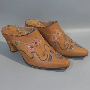 Elite by Corky's Tan/Blue Leather Western Mule Booties "Flame" Size 10 - Picture 1 of 14
