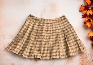 Forever 21 Plaid Pleated Skirt Sz M Tartan Mini Tan Clueless Academia 90s Y2K - Bild 1 von 4
