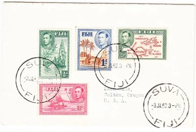 Funda FIJI matasellada Suva.  3 de enero de 1952 a Estados Unidos Foto 1 de 2