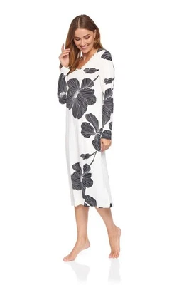 La Marquise Super Soft Bamboo Long Sleeved Nightdress Ebony Flora
