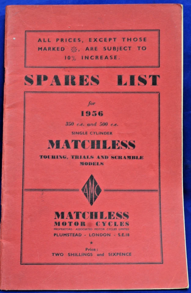 原装 1956 Matchless 备件清单 350 500 单件 — 第 1/1 张图片