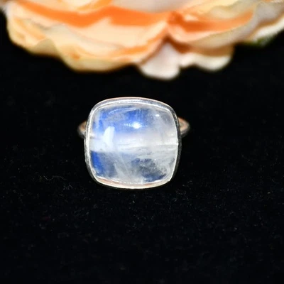 Minimalist Moonstone Ring 925 Sterling Silver Handmade Stack ring Gift for Her - Image 1 of 4