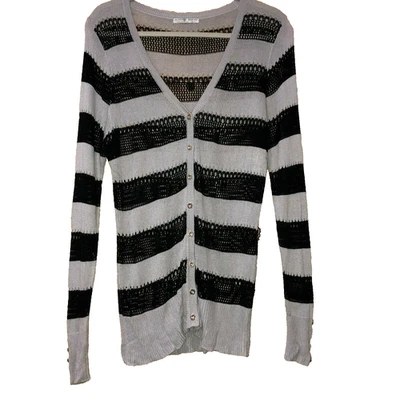 Cárdigan suéter para mujer Alberto Makali mediano negro gris a rayas tejido abierto Foto 1 de 4