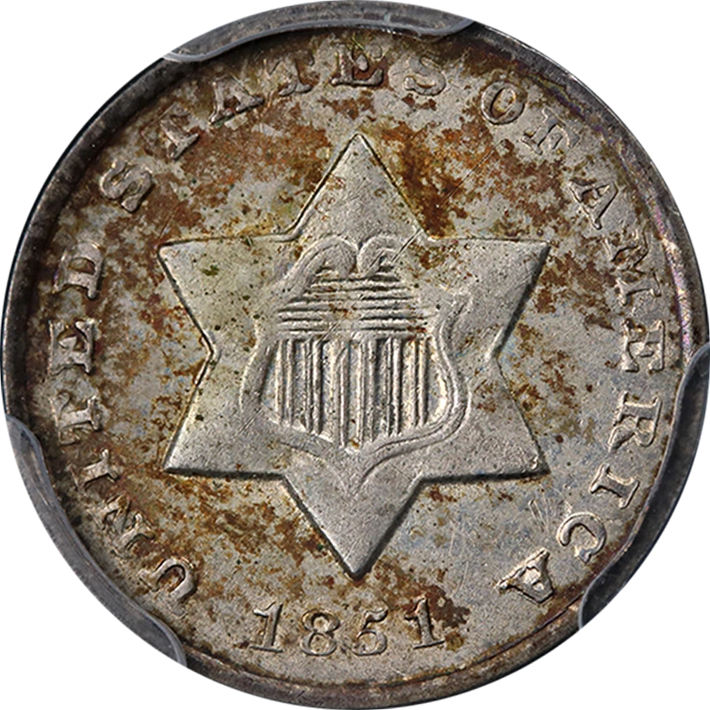 1851-O Three (3) Cent Silver PCGS AU58 Decent Eye Appeal - Image 1 of 4